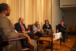 Esther McCready (third from left) speaking about her experience at the panel discussion, Seen & Heard: Maryland's Civil Rights Era in Photographs and Oral Histories.